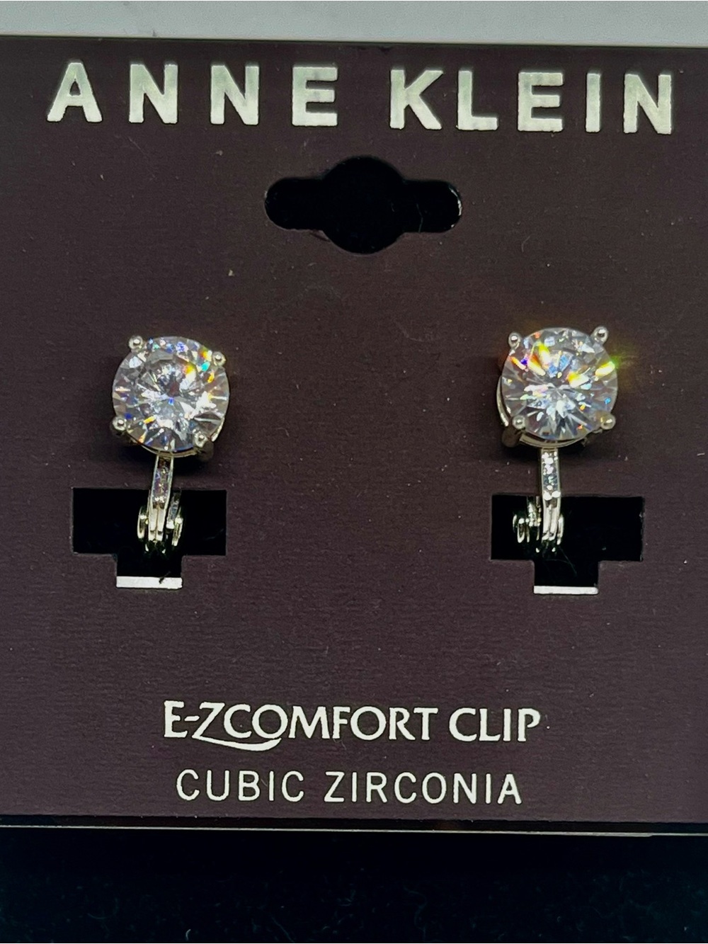 Anne Klein Silver-Tone Cubic Zirconia Clip Earrings NWT